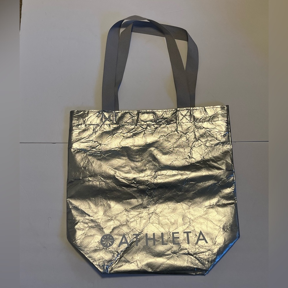 Athleta Store 17” Silver Metallic Reusable Shopping Bag